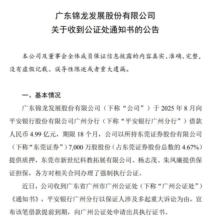 锦龙股份遭遇4.99亿“抽贷”，东莞证券IPO再添变数
